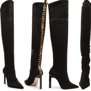 SCHUTZ NWT - Benine OTK boots with leopard calf hair accents in black - size 10